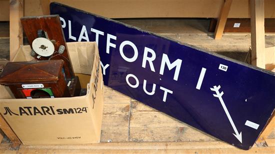 Platform railway sign and signal box